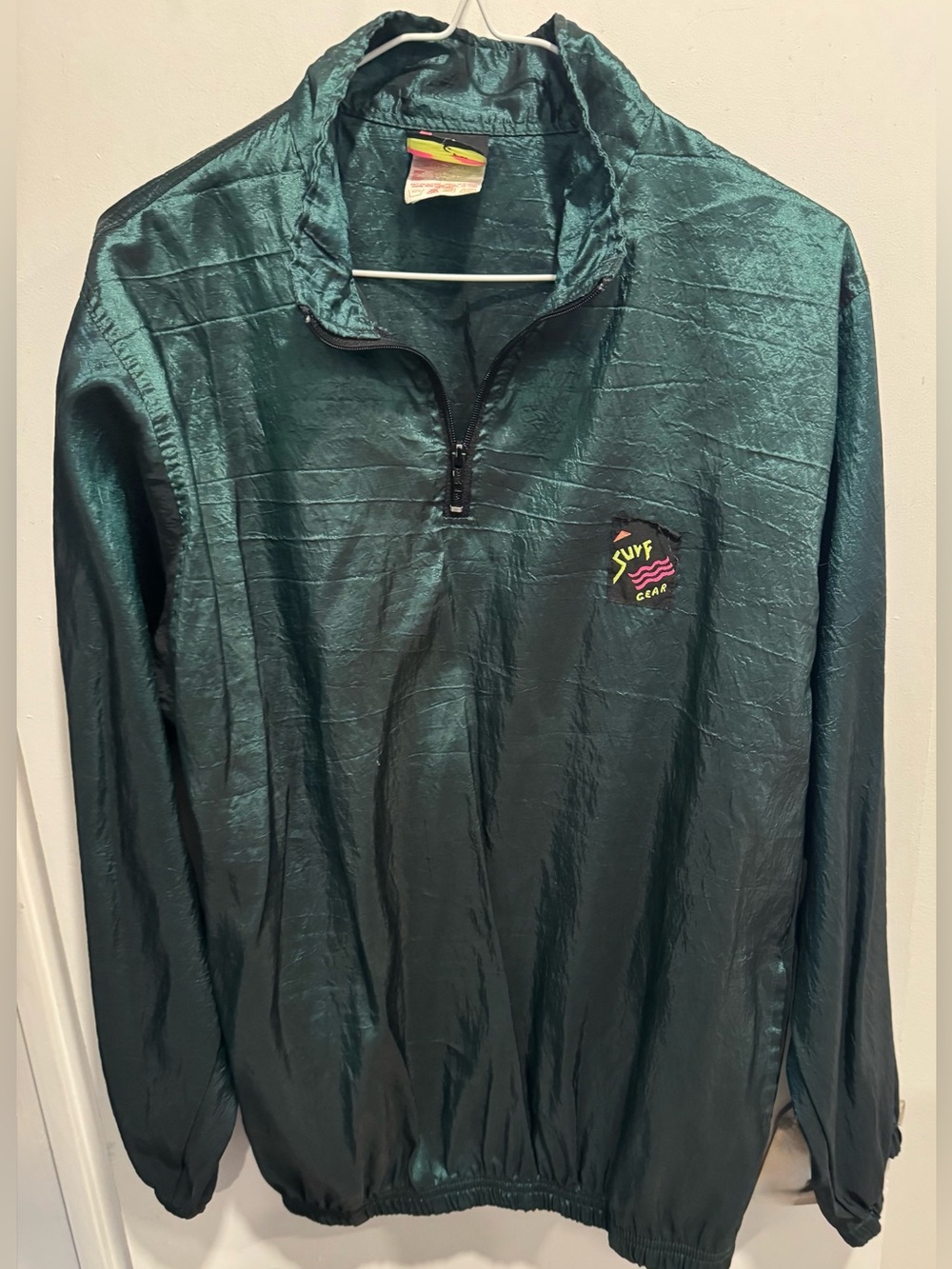 Vntg Surf Gear 90s pull over Windbreaker Green jacket lifeguard beach retro XL